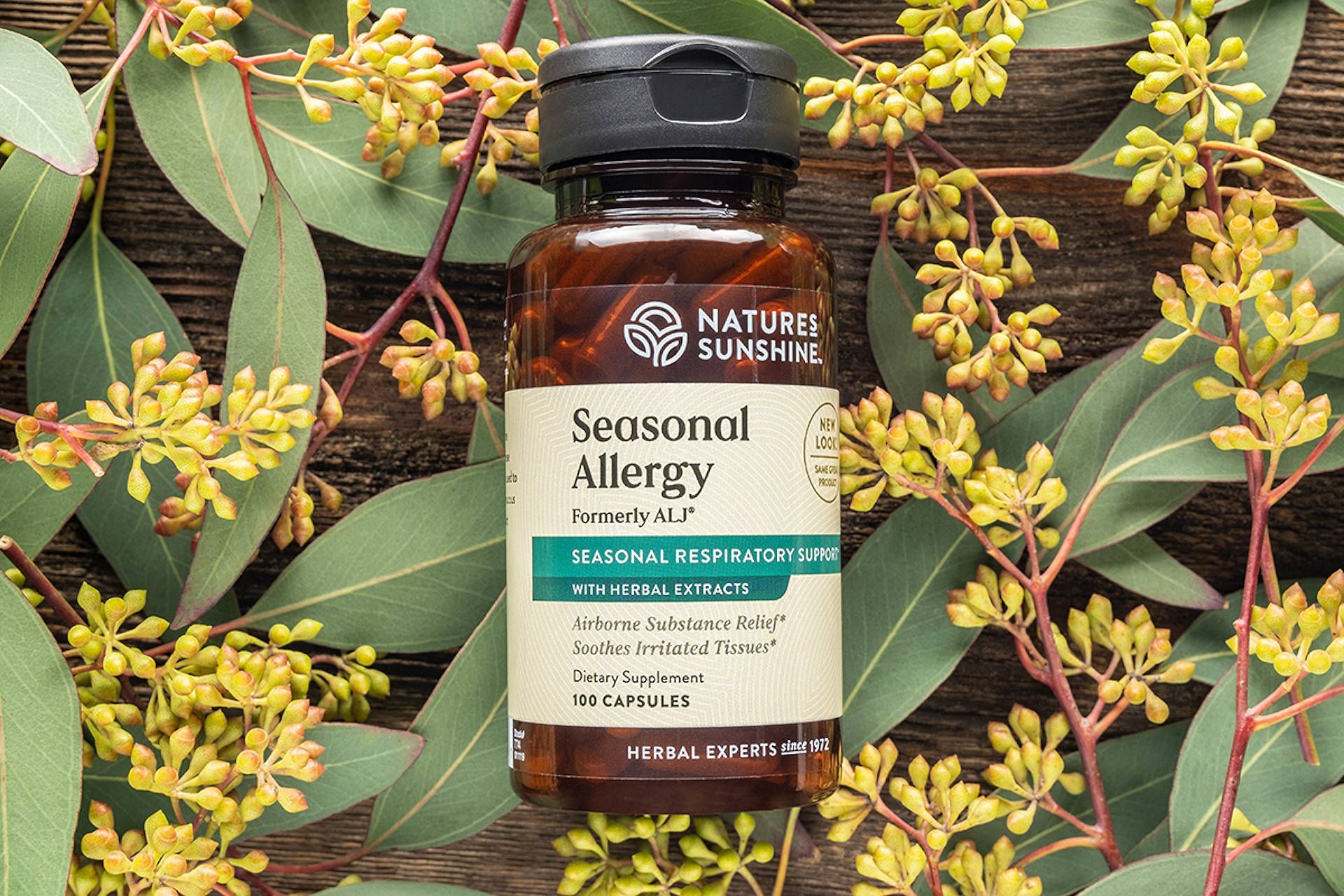 brown bottle with pretty label of seasonal allergy