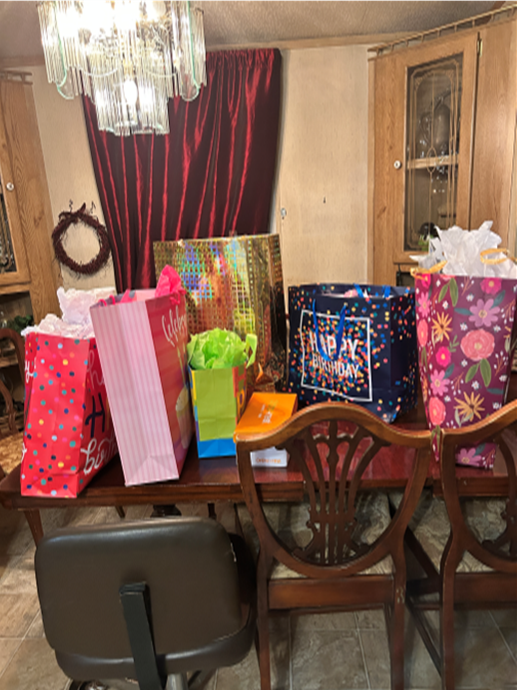 birthday gifts on a table