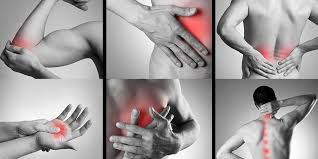 various photos of person holding sore joints and muscles