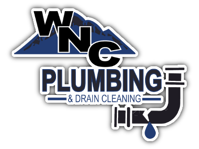 WNC Plumbing & Drain Cleaning logo in blue, black, and white with pipe and droplet graphic