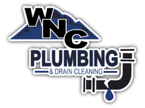 WNC Plumbing & Drain Cleaning logo in blue, black, and white with pipe and droplet graphic