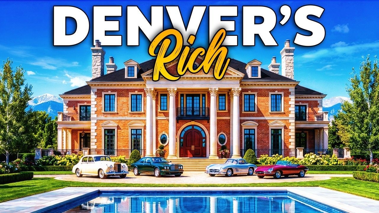 Mansion with pool and cars under “Denver’s Rich” title
