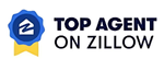 Top Agent on Zillow badge with blue and yellow ribbon icon