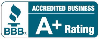 A blue sign that says accredited business a+ rating