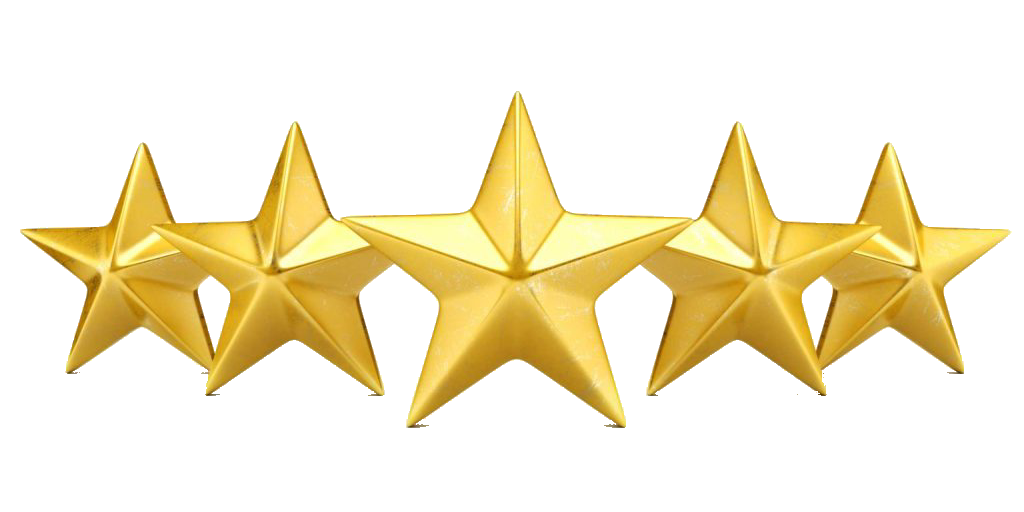 Five golden stars in a row, likely representing a high rating or review.