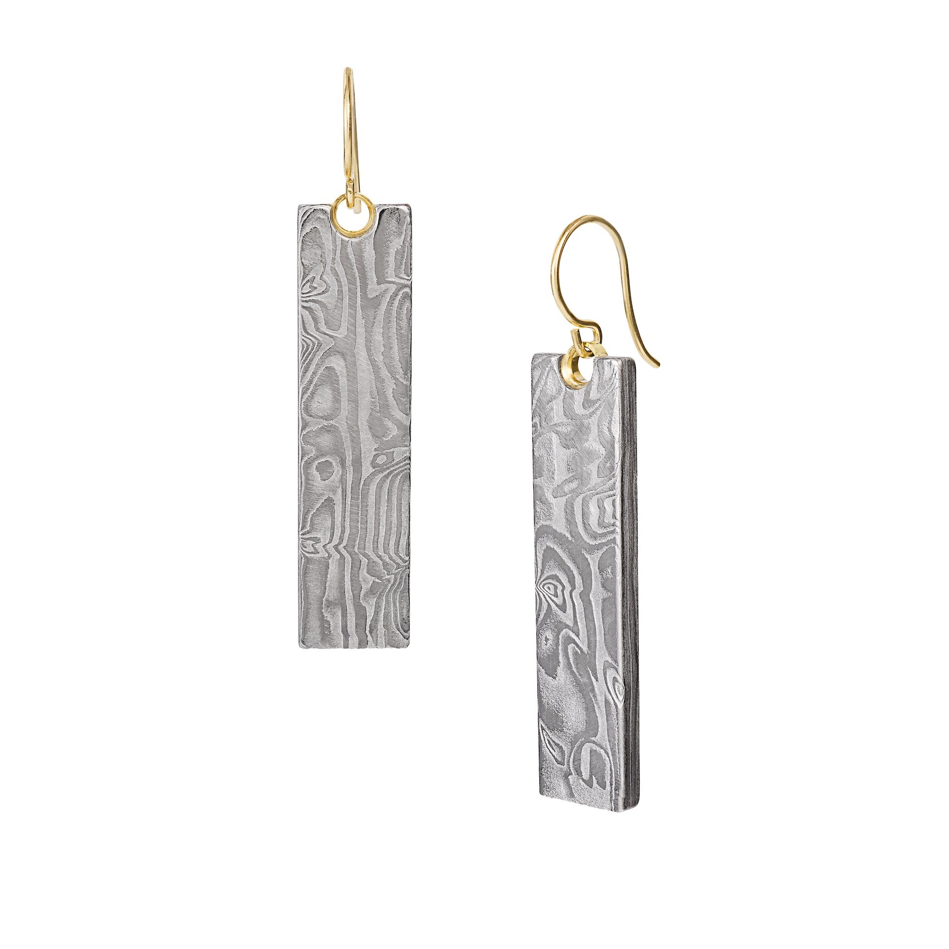 Damascus Dangle with Gold - Large Rectangle