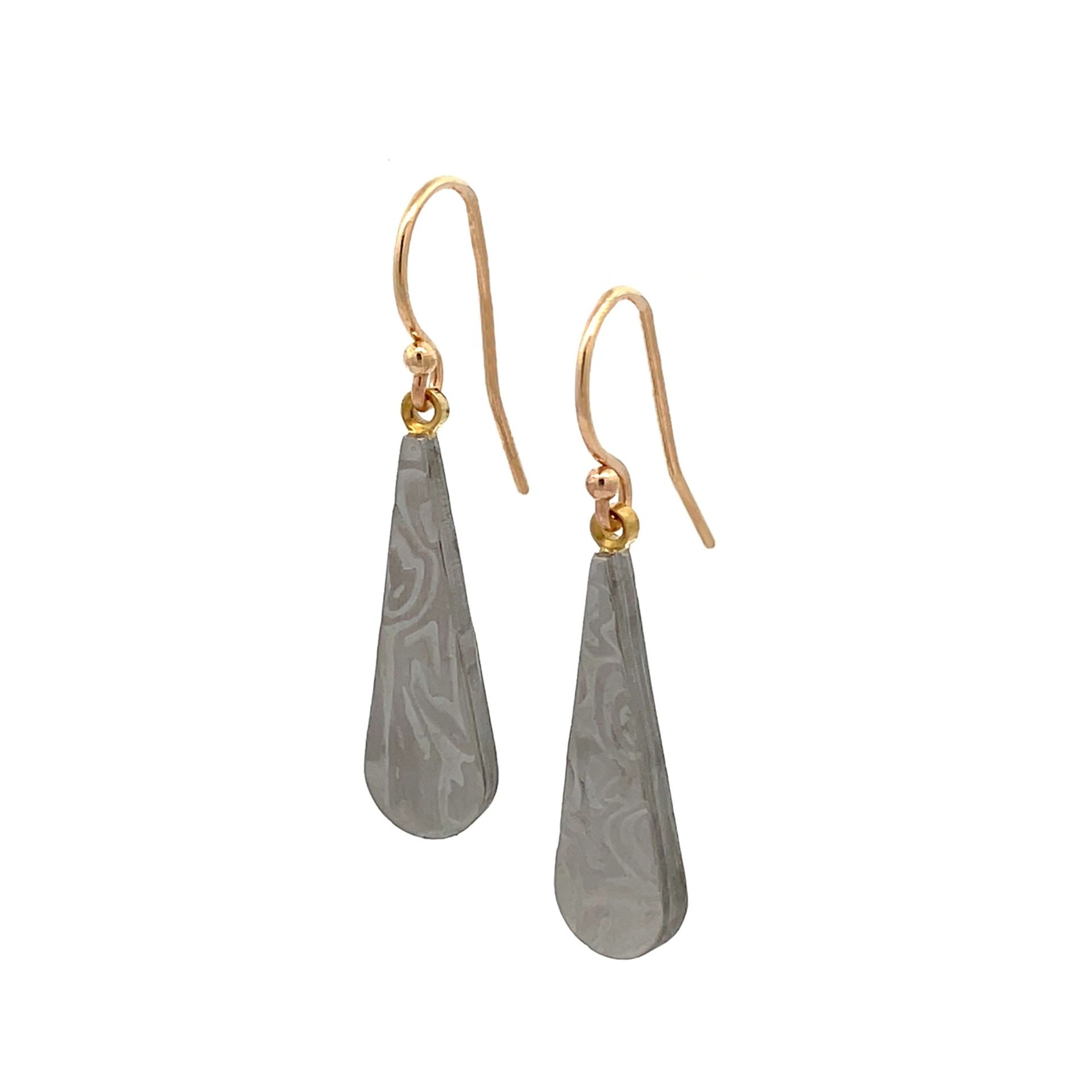 Damascus Dangle with Gold - Teardrop