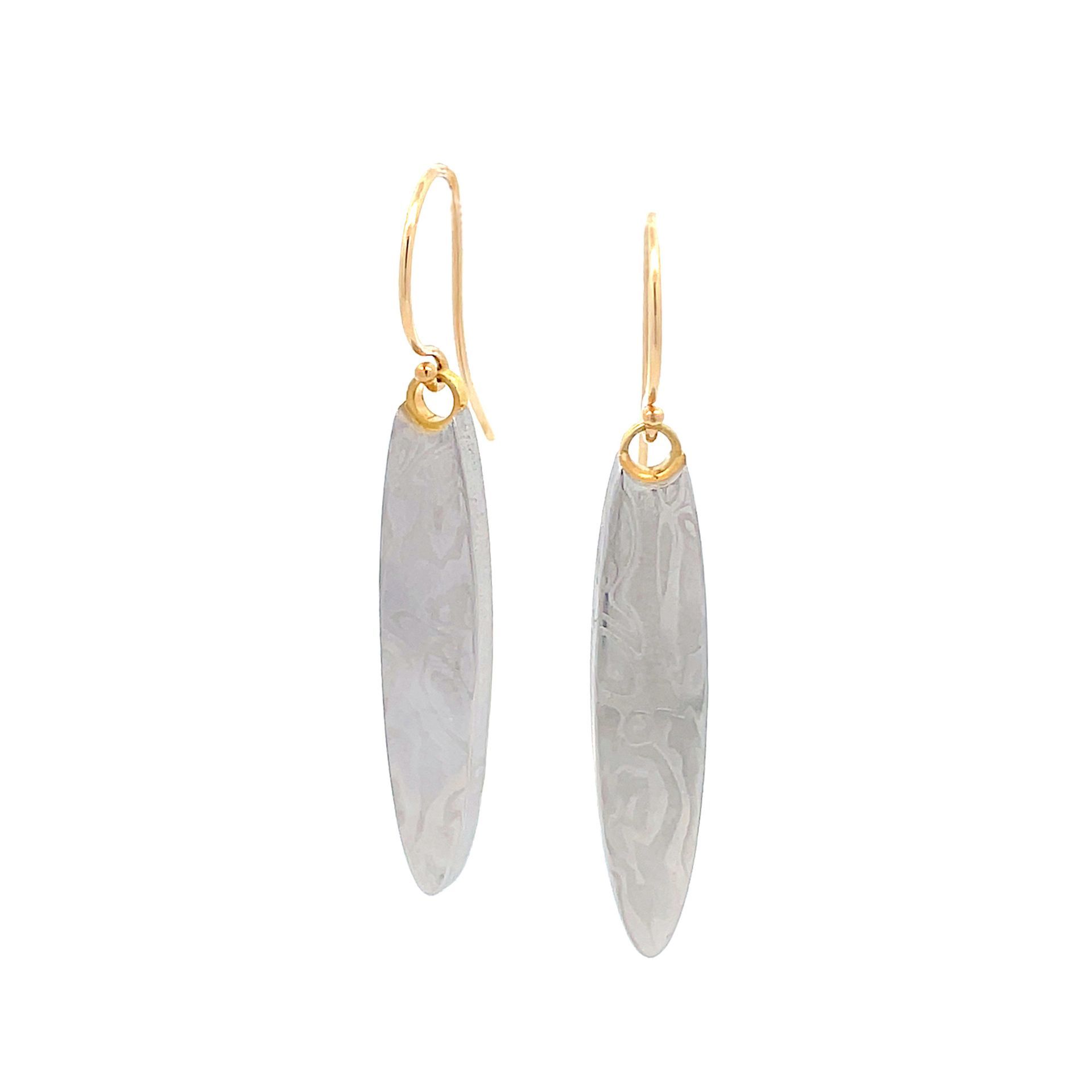 Damascus Dangle with Gold - Large Oval