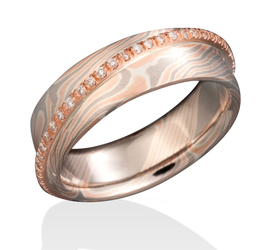 Mokume Ring - Diamond Overlay