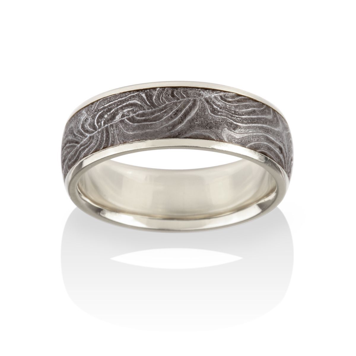 Damascus Shotgun Barrel Ring - 18K Pd White Gold