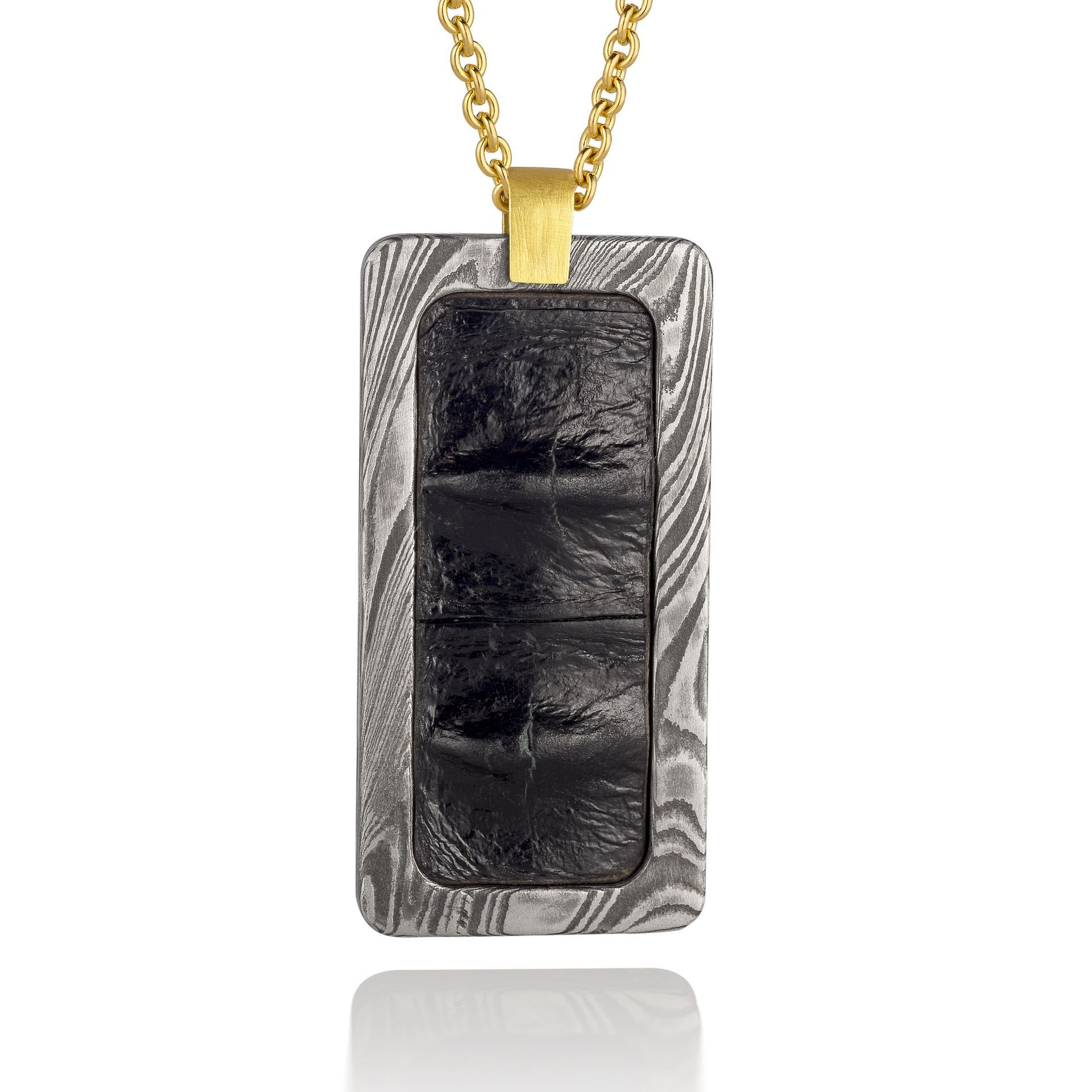Damascus Dog Tag with Inlay - Crocodile
