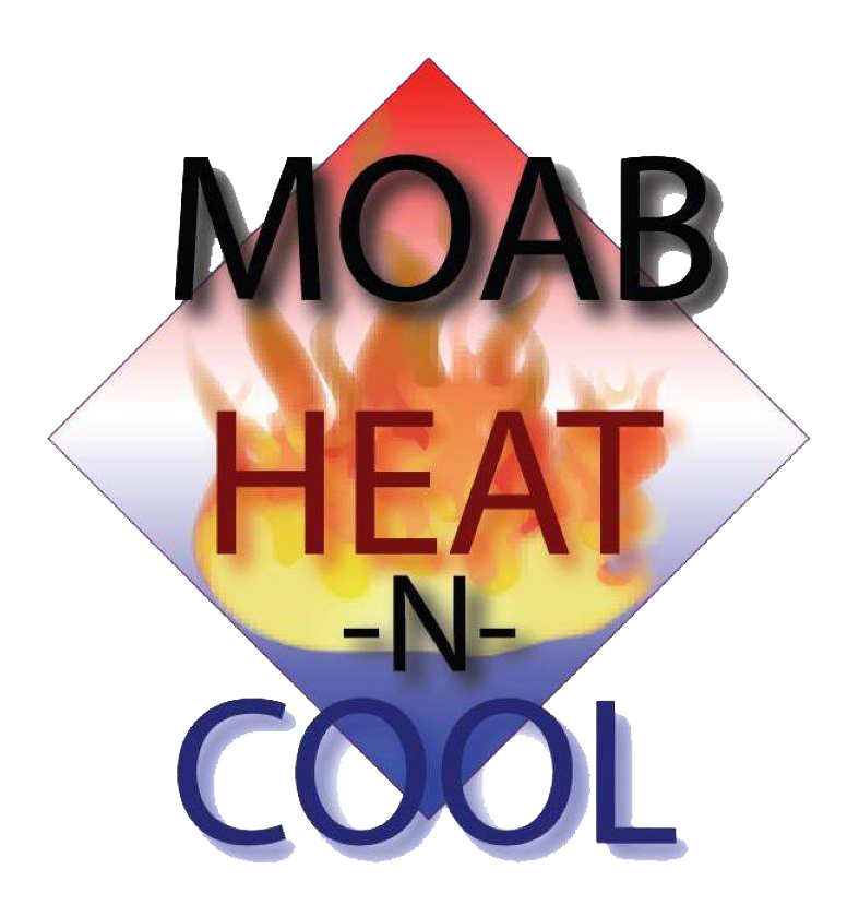 MOAB Heat-N-Cool logo with red diamond, flames, and black, orange, and blue text