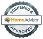 HomeAdvisor screened & approved badge with orange house icon.