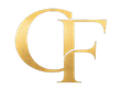 Gold monogram letters “CF” on a white background