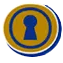 Blue and gold keyhole icon on a yellow circular background
