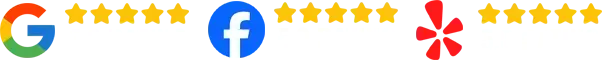Facebook, star rating, Google, and Yelp logos on a white background