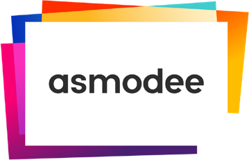 Logo di Asmodee, rettangolo bianco con la parola