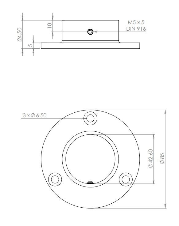 External Fit Round Tube Flange 42.4mm Fix 316