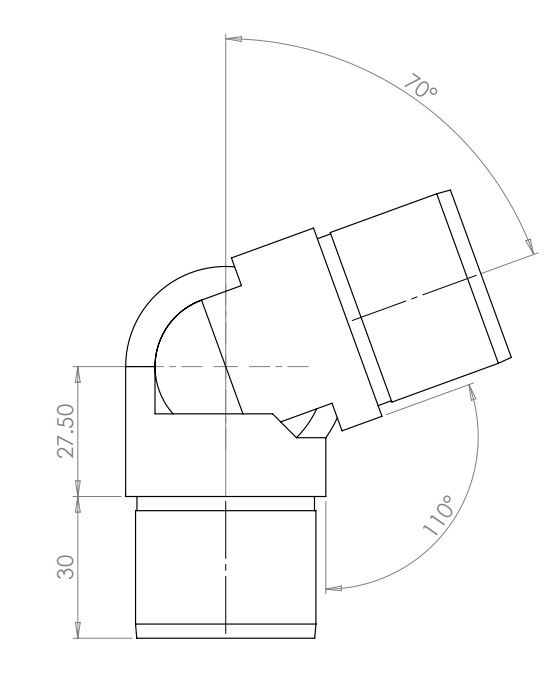Adjustable Elbow - Smooth To Touch - 42.4mm Fix 0 - 70 degree angle