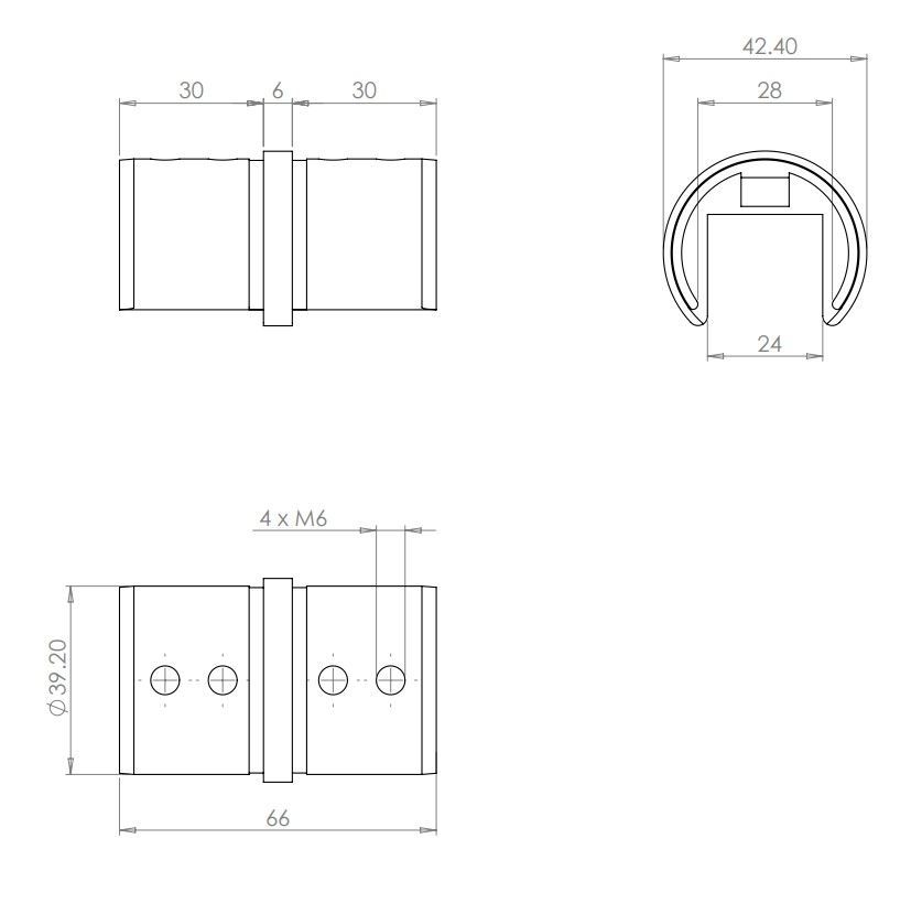 Inline Connector For Split Tube 42.4mm Fix