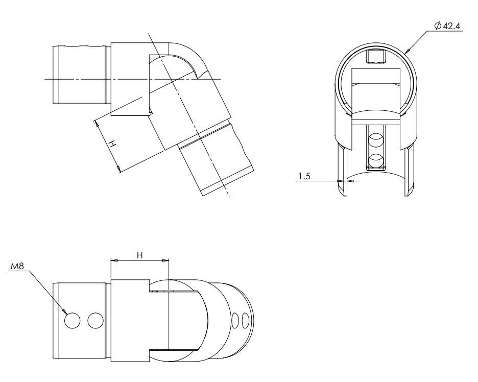 Adjustable Connector - Downwards For Split Tube 42.4mm Fix