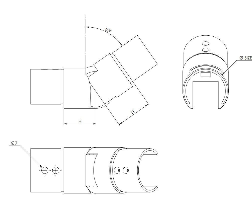Adjustable Connector - Upwards For Split Tube 42.4mm Fix