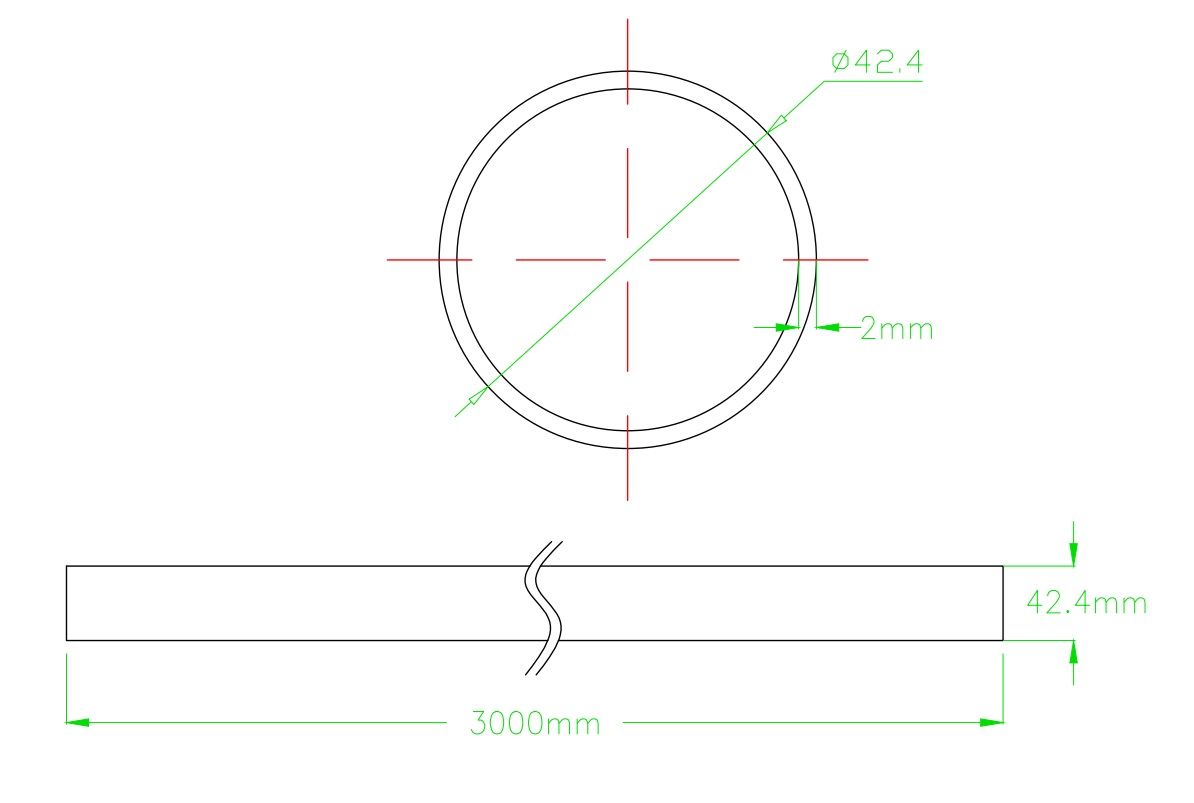 42.4mm Round Tube - Black 3000mm Long