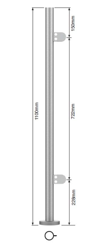 42.4mm Black End Rail with Welded Base & Cover 2 x Clamps, Without Top, 1100mm High