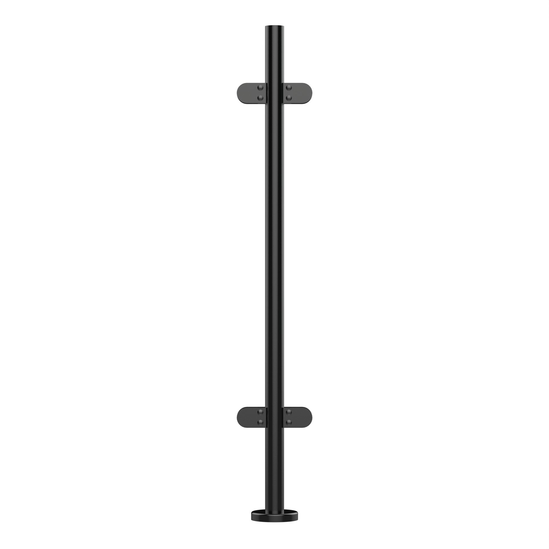 42.4mm Black Mid Rail with Welded Base & Cover 4 x Clamps, Without Top, 1100mm High