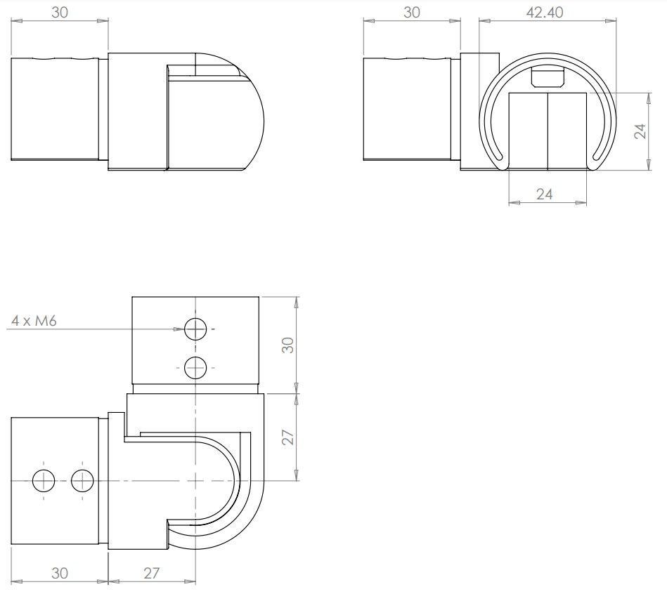 Adjustable Corner - Horizontal S/S 316 Fits 42.4mm Dia. split tube