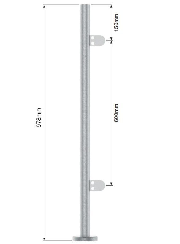 42.4mm End Post Fully Assembled 978mm Long - Plain Top - Grade 316