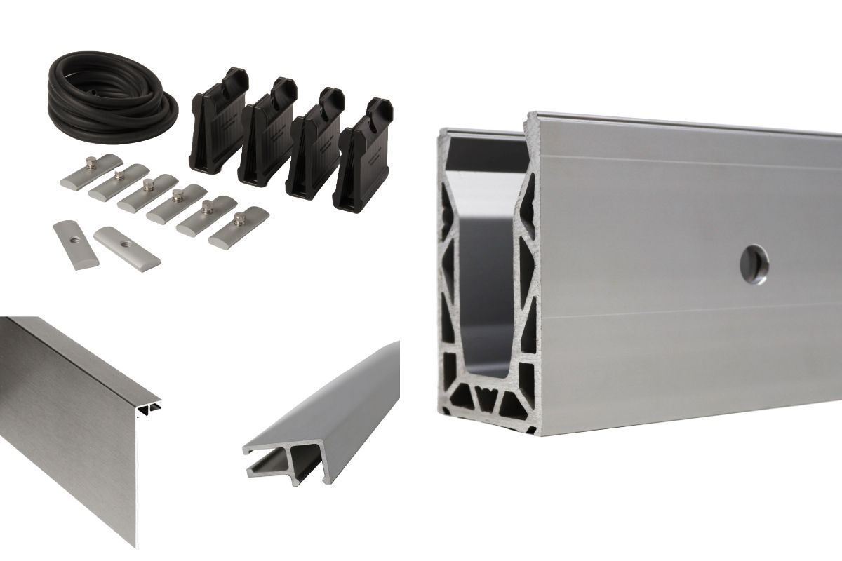 3000mm Silver Channel SIDE MOUNT For Glass 12mm - 21.5mm Complete With Grips And Seals