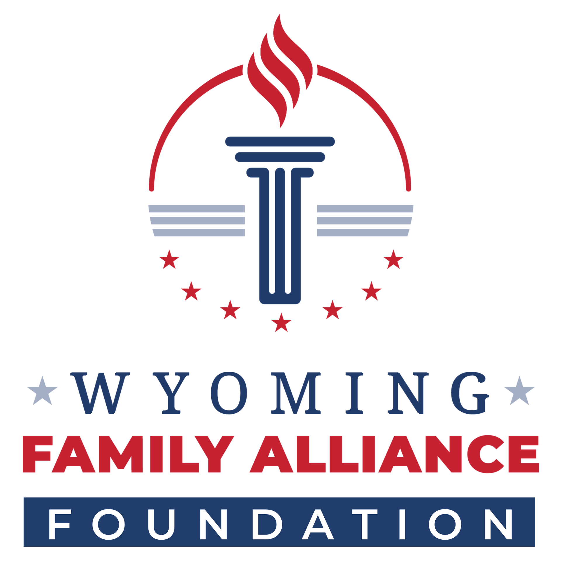 Wyoming Family Alliance Foundation logo in red, blue, and gray on a white background