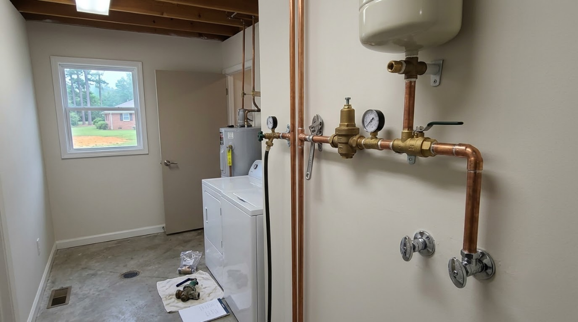 Laundry room with washer, utility sink, exposed pipes, and a small window