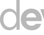 A close up of the word dev on a white background.