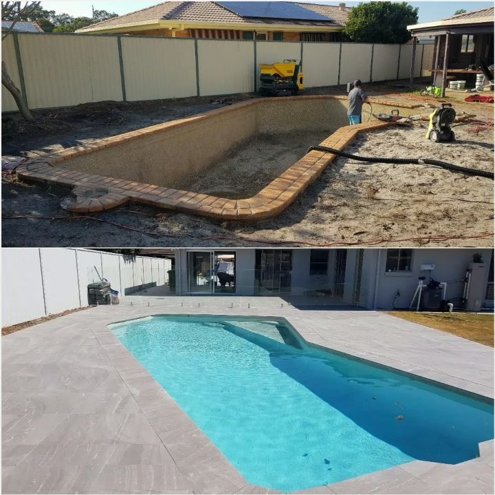 A Before and After Photo of a Swimming Pool — TJ Concreting in Northern Rivers, NSW