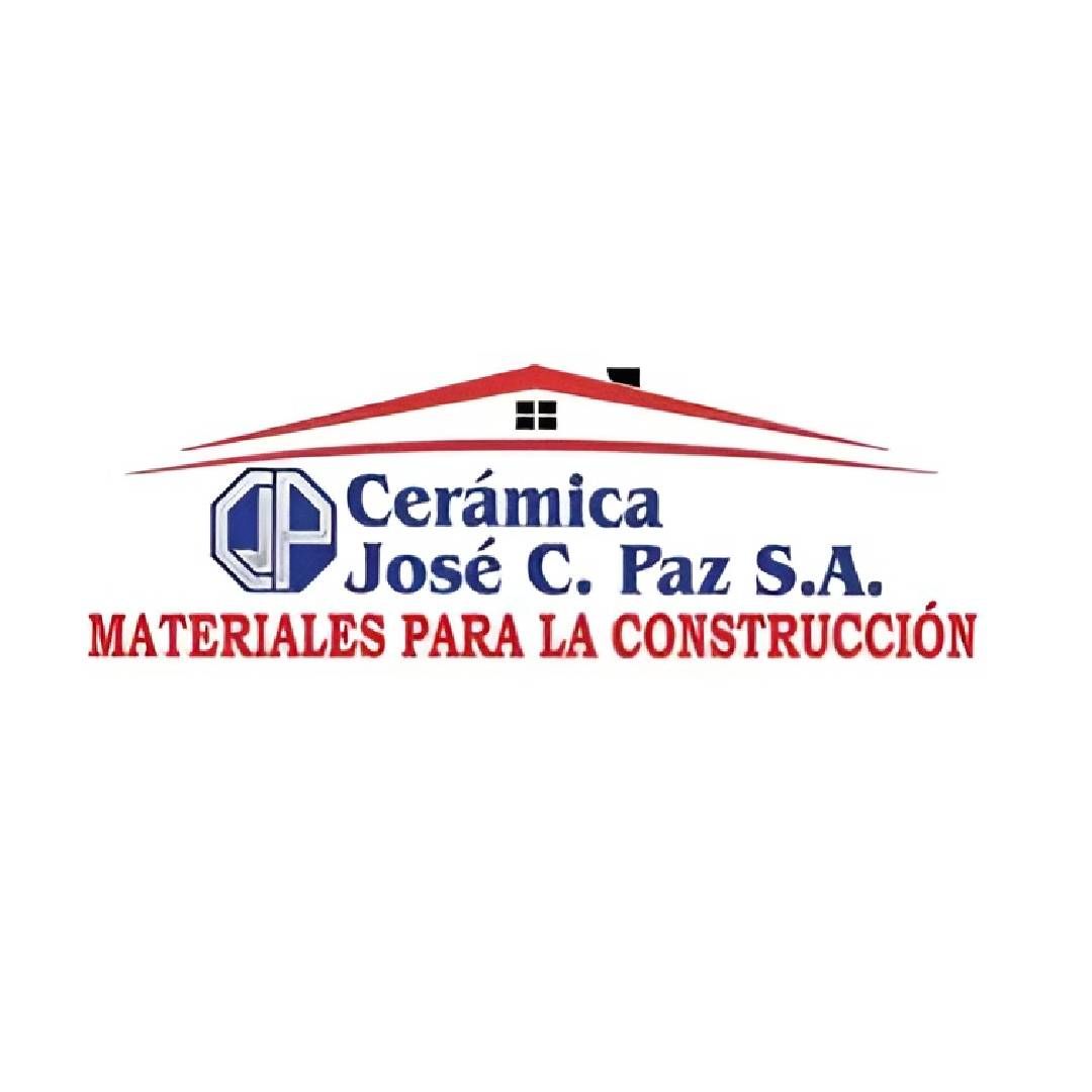 Logo de Cerámica José C. Paz S.A. con techo rojo y texto “Materiales para la construcción”.