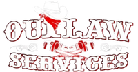 Outlaw Services logo with white cowboy hat, red accent, and distressed maroon text