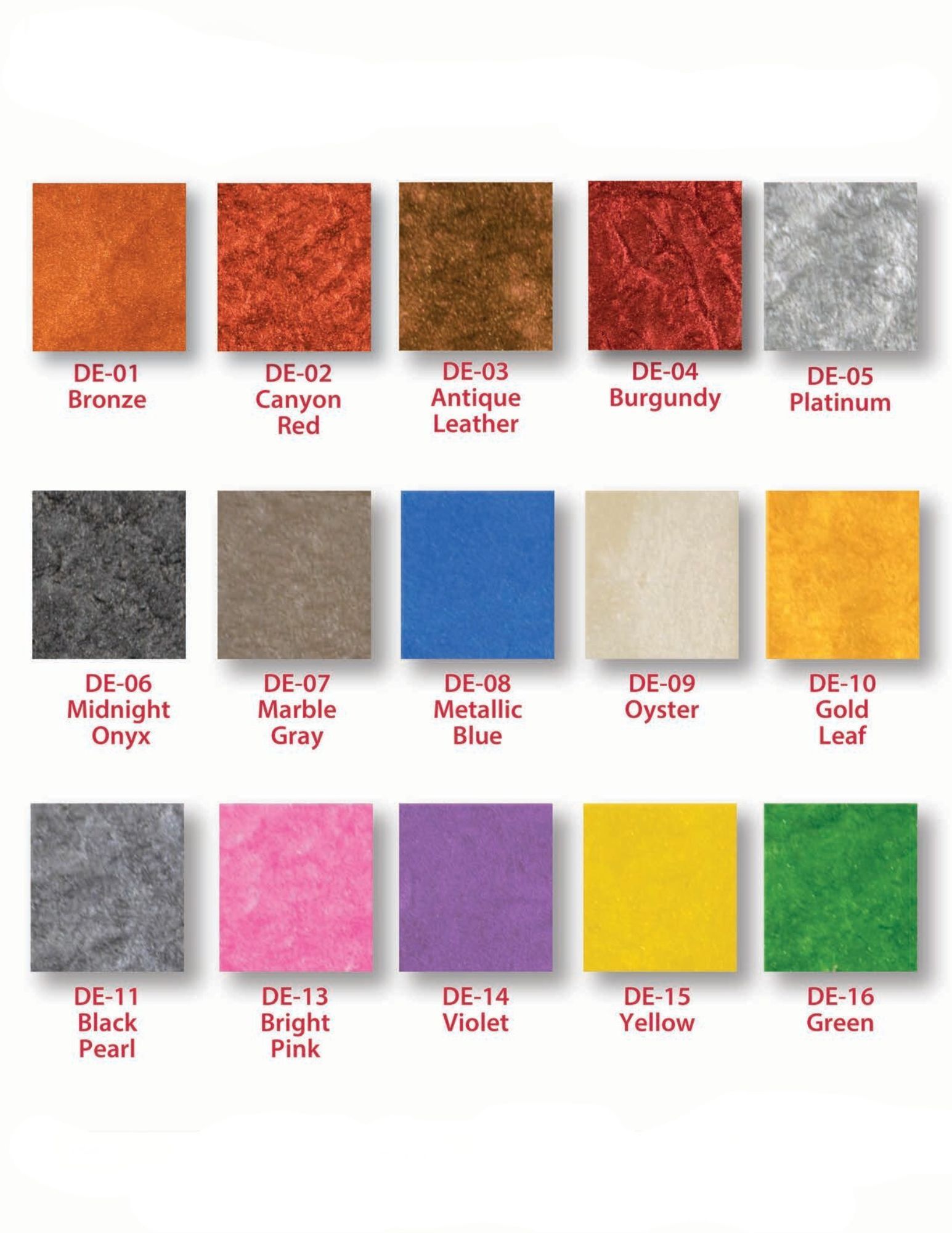 A variety of colored squares with the letters dc on them