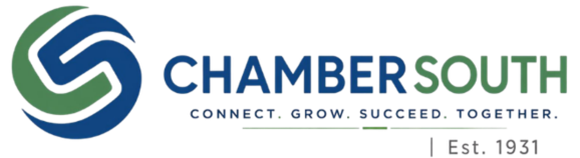 The logo for chambersouth is blue and green with a diamond in the middle.