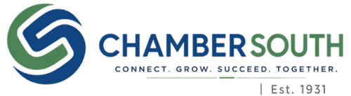 The logo for chambersouth is blue and green with a diamond in the middle.