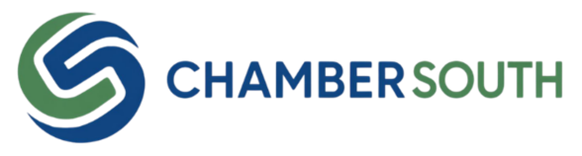 The logo for chambersouth is blue and green with a diamond in the middle.