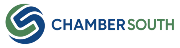 The logo for chambersouth is blue and green with a diamond in the middle.