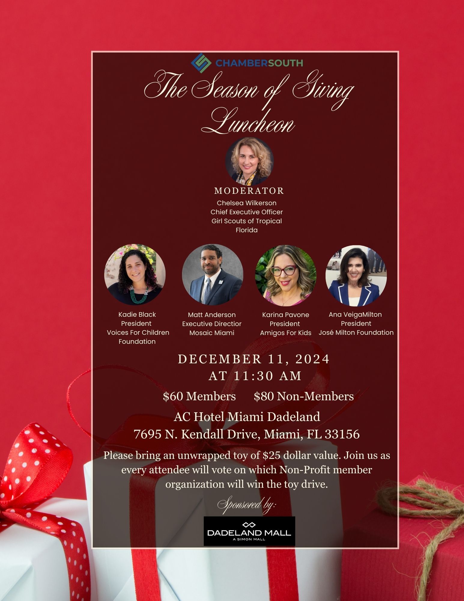 A poster for the season of giving luncheon on december 11 , 2024