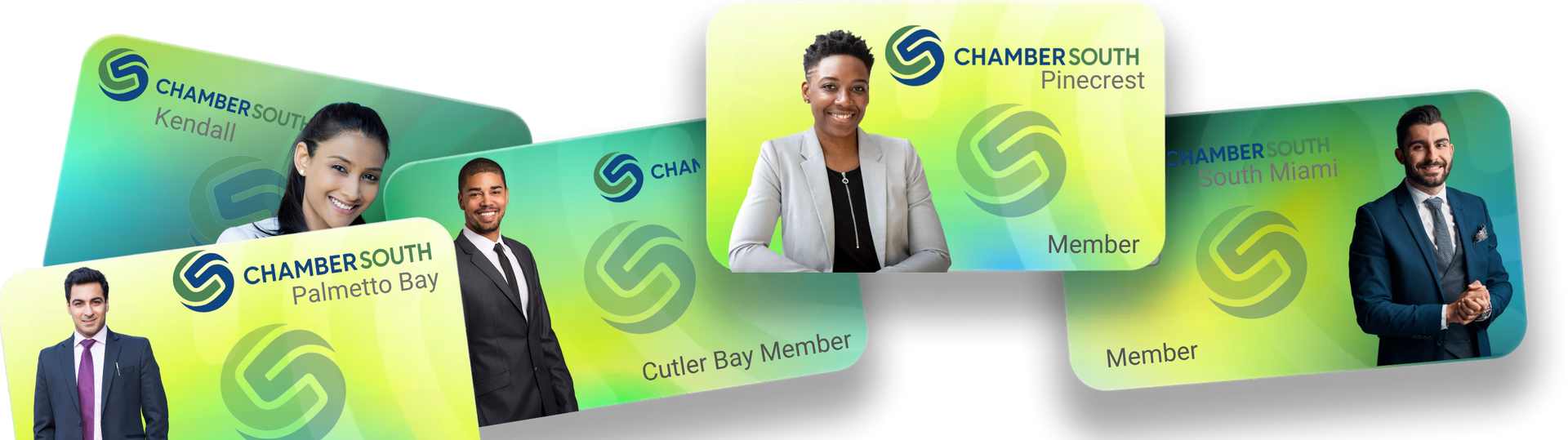 ChamberSouth A group of business cards with pictures of people on them