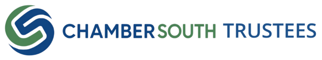 A blue and green logo for chambersouth trustees