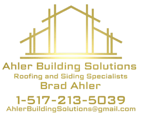 Gold logo for Ahler Building Solutions. Building outline over text with contact info.