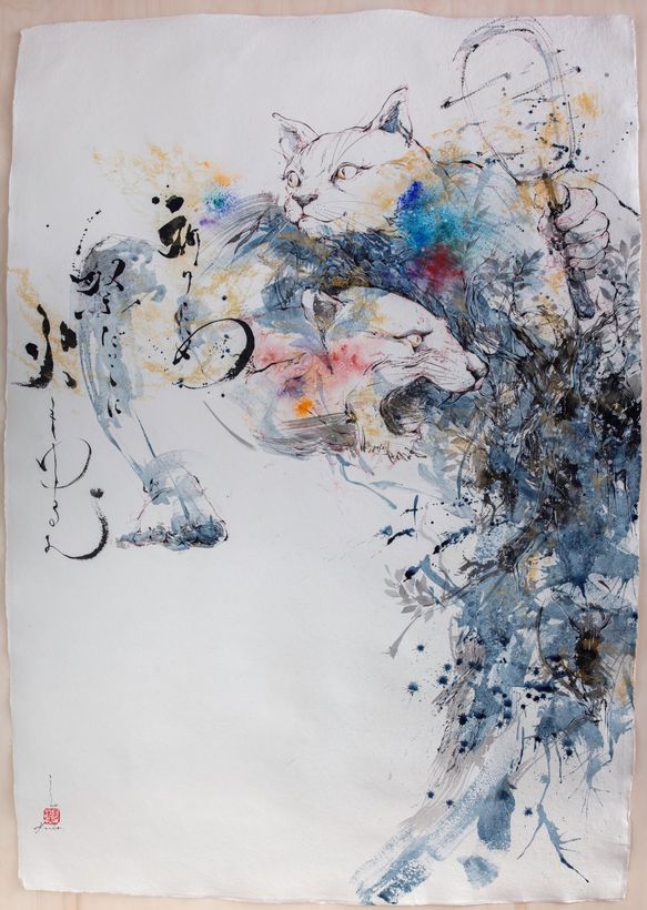 BASTET - SEKHMET # chihiro kondo # mythologische figuren#kunst japans pigment