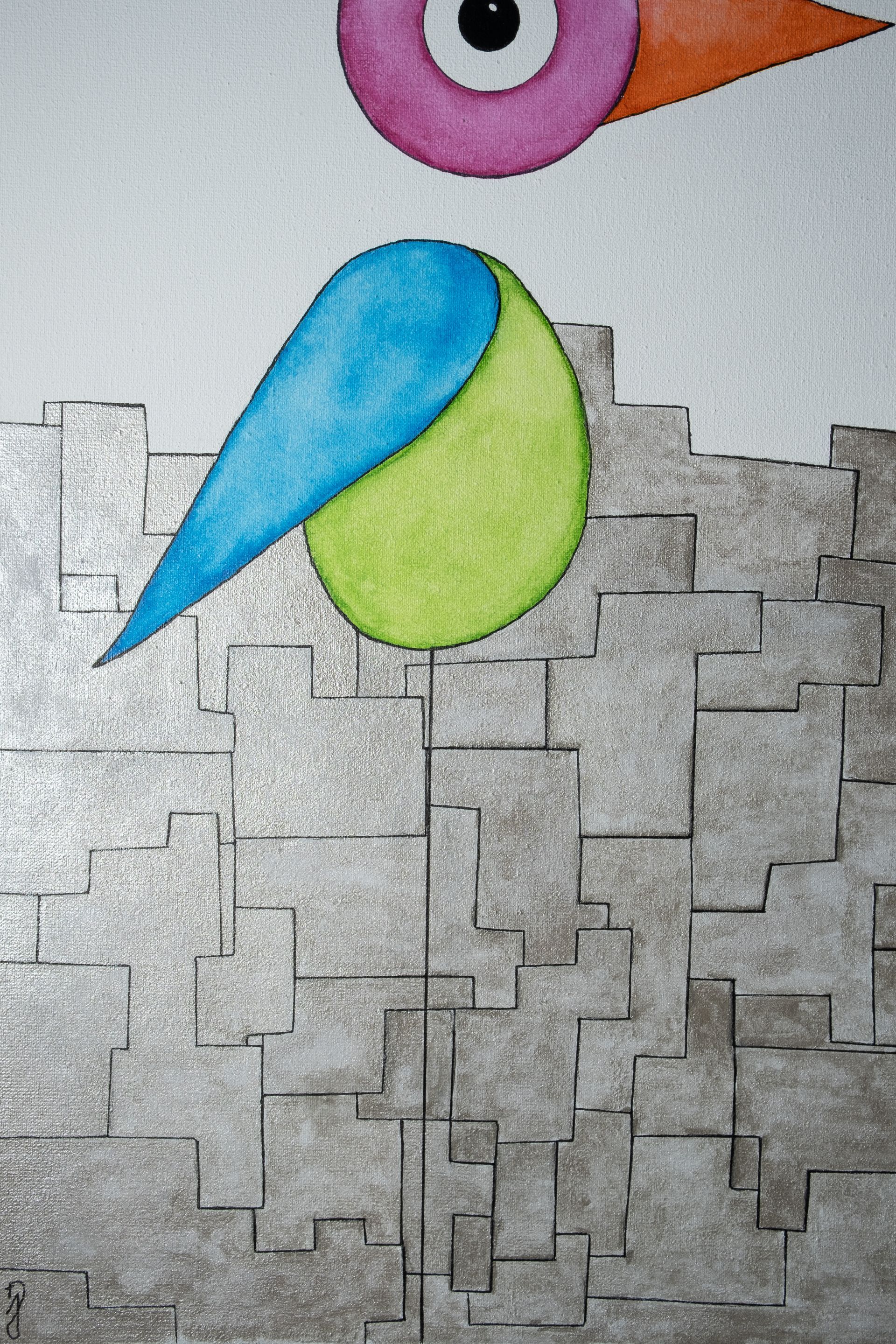 Stukje van schilderij Bird in the City.