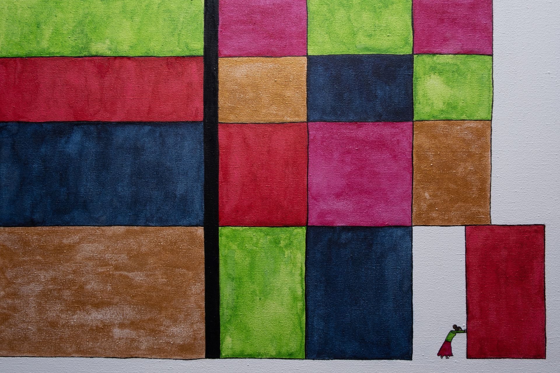 Onderdeel van het schilderij untitled 2024 een meisje eet snoep op een appel.